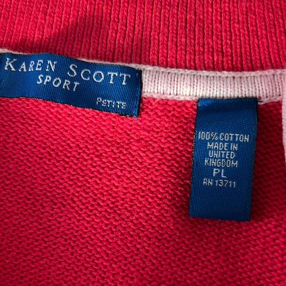 Lauren Scott Sport Zipper Sweater, Petite L, Pink/White, pre-owned - Picture 7 of 8